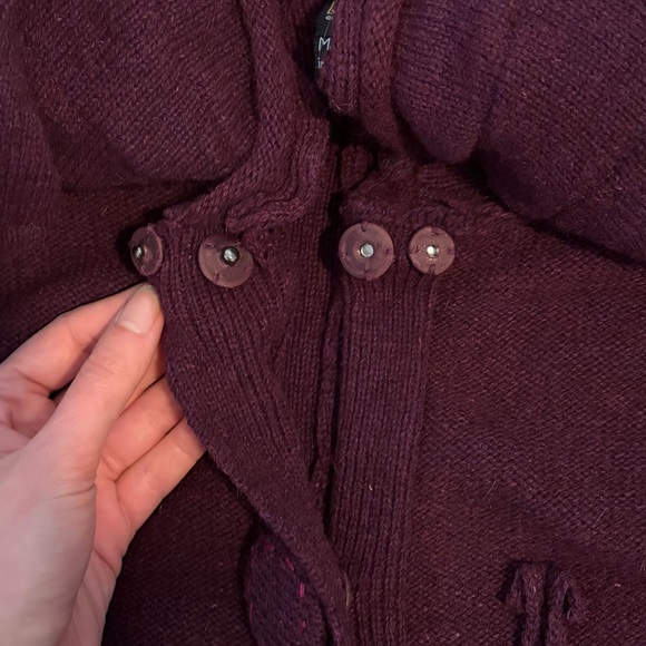 CoVelo Ruffle Cardigan Long Sweater Wool Blend Deep Purple Whimsical Small - Picture 5 of 5